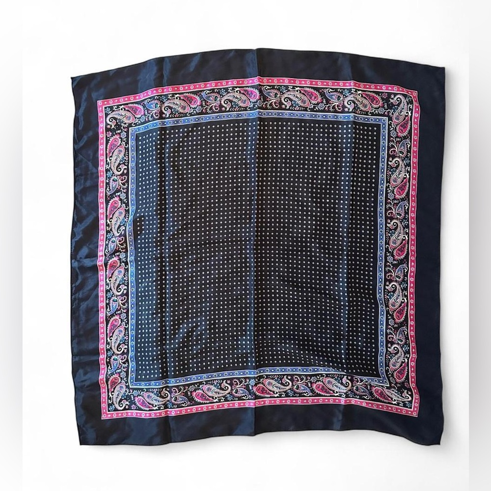 The Luxury of Silk Vintage Navy Paisley Scarf 100% Silk Made in Japan